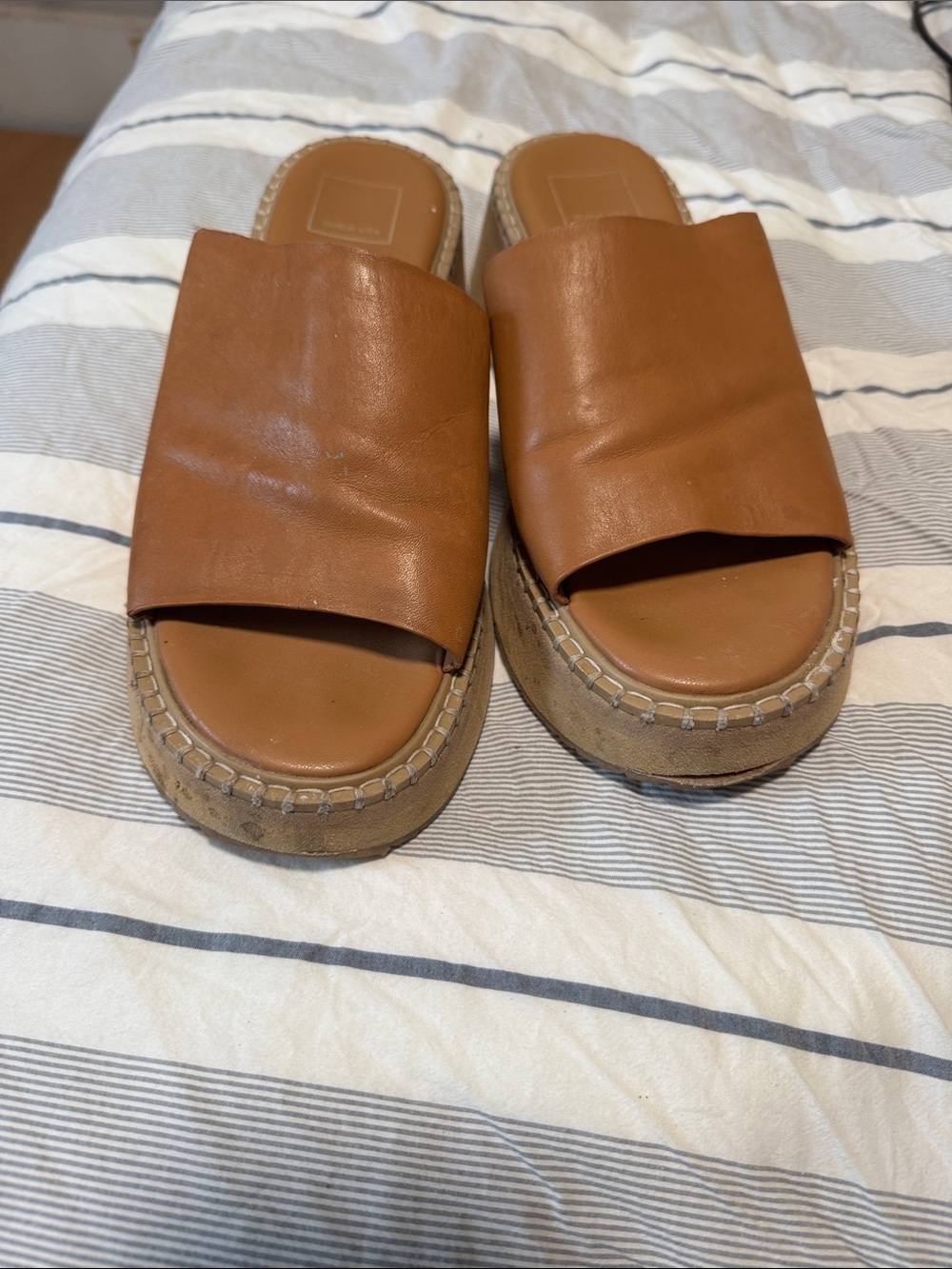 Dolce Vita Tan Leather Platform Slide Mules